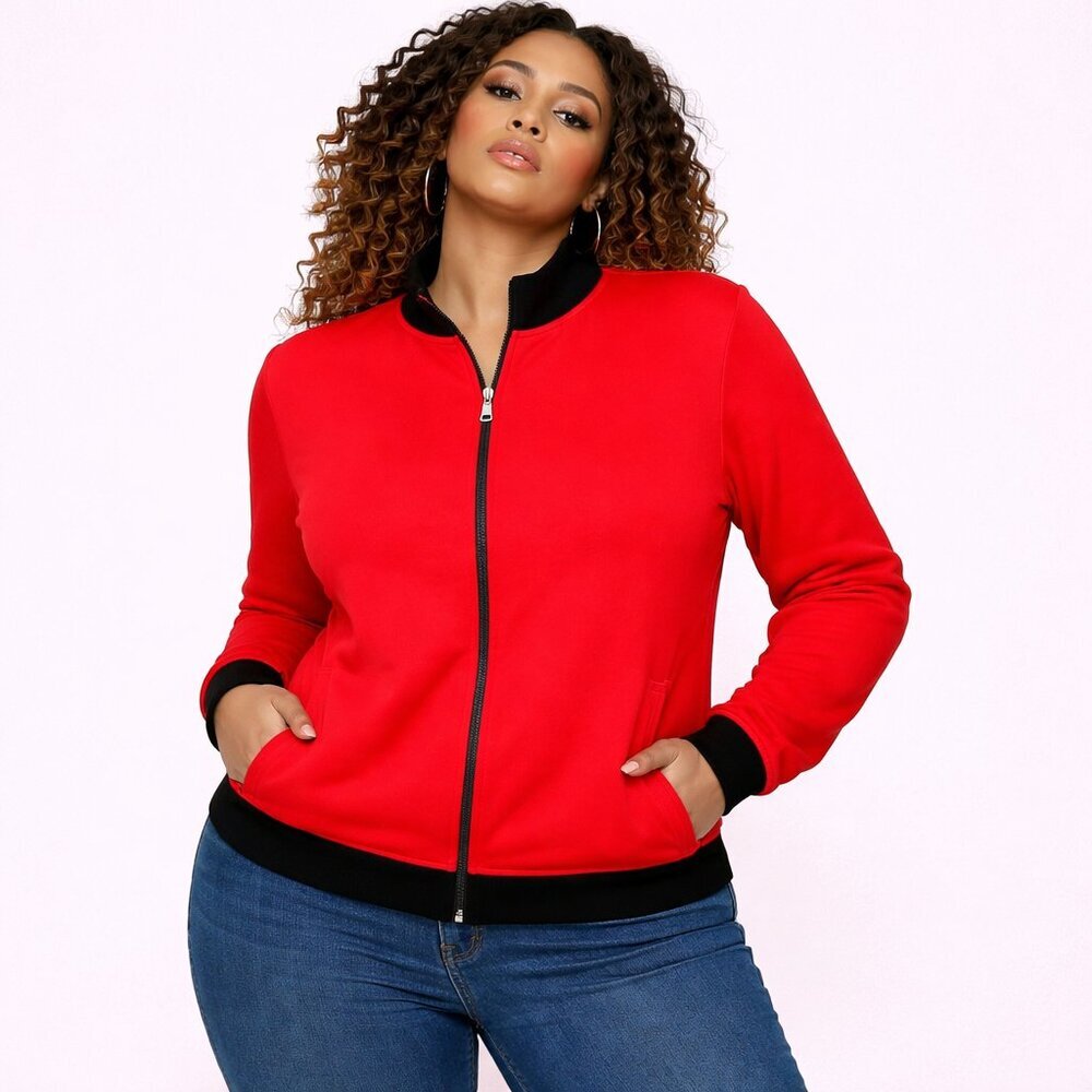 Clio Red Zip Front Sweatshirt Jacket Size L | Black Trim Casual Athletic